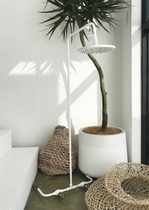 White Wall Mount Shower <BR> Hot + Cold